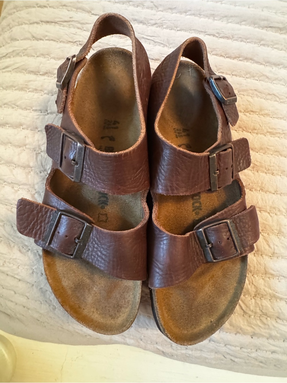 Birkenstock Brown Kids Double-Buckle Leather Sandals